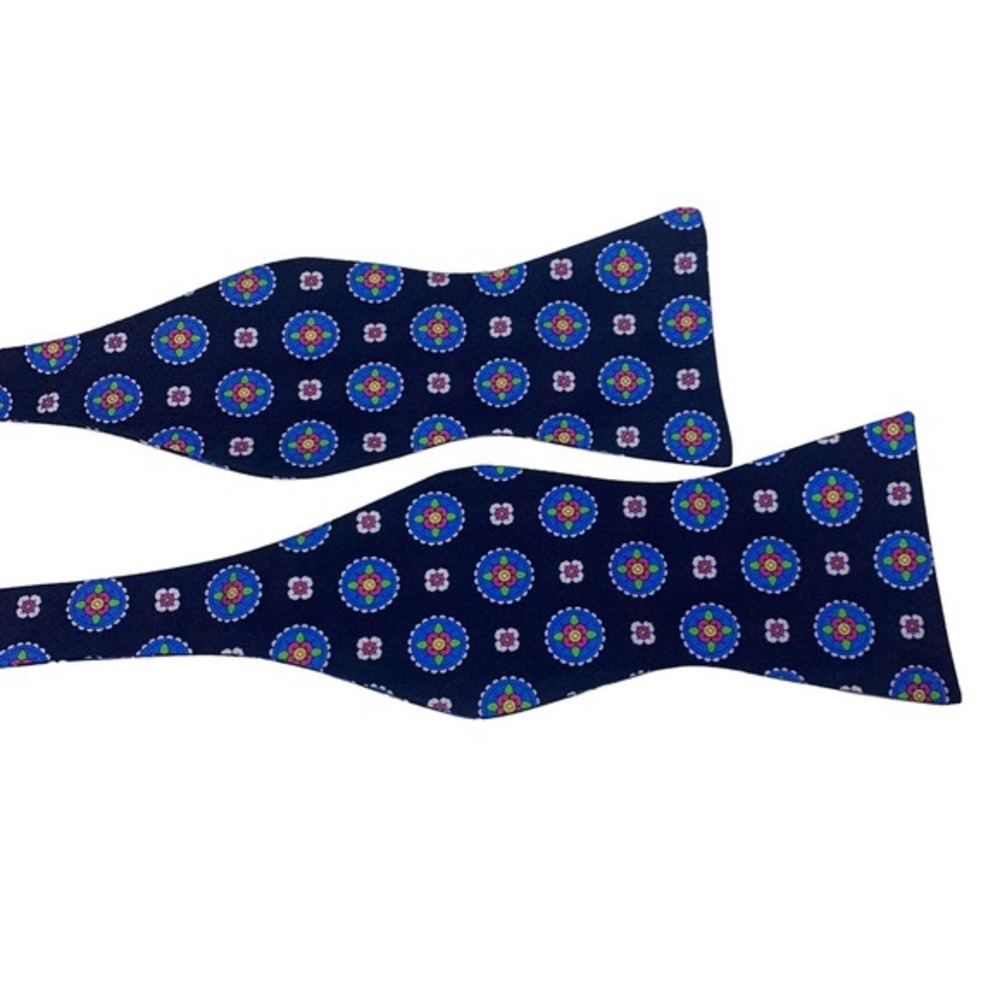 CREMIEUX Navy Blue Floral Geometric Print‎ Silk Bow Tie - NWT